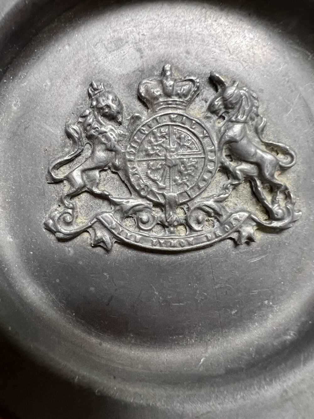 vintage or antique ITALIAN Peltro Stamp PEWTER decore plate small